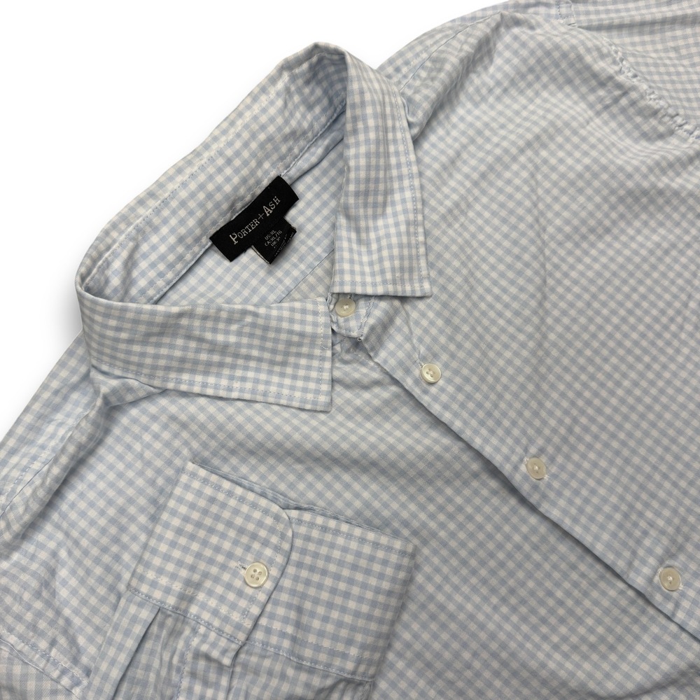 Porter + Ash Shirt Men XL Blue Gingham Checkered Button Down Long Sleeve Stretch
